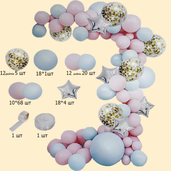 Набір повітряних кульок 100 шт — декор для свят та фотозон блакитно рожевий