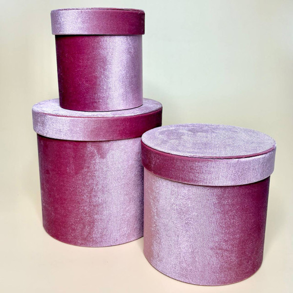 Подарункові коробки “Velvet Round” оксамитові (набір із 3 шт.) рожевого кольору