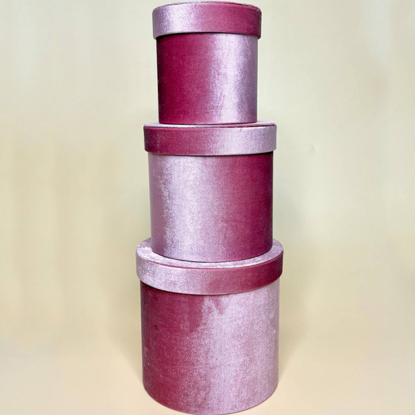 Подарункові коробки “Velvet Round” оксамитові (набір із 3 шт.) рожевого кольору