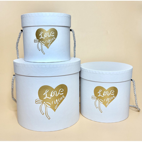 Набір круглих подарункових коробок “Love You” — 3 штуки білого кольору