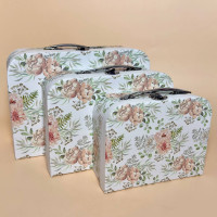 Набір коробок-скриньок з ручкою квітковий дизайн білого кольору