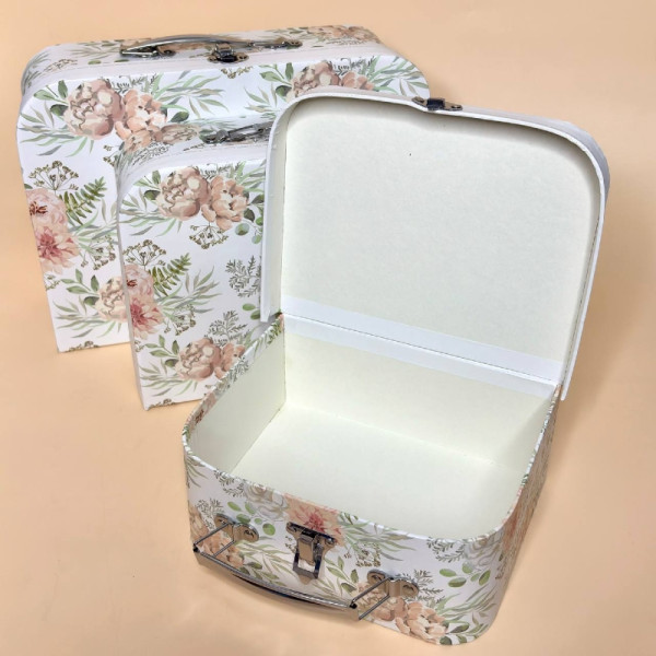 Набір коробок-скриньок з ручкою квітковий дизайн білого кольору