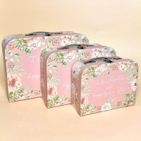 Набір коробок-скриньок з ручкою квітковий дизайн рожевого кольору