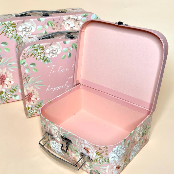 Набір коробок-скриньок з ручкою квітковий дизайн рожевого кольору