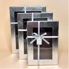 Набір подарункових коробок з віконцем срібного кольору