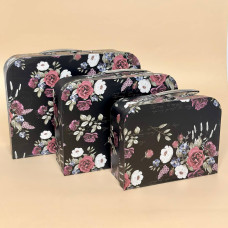 Набір коробок-скриньок з ручкою квітковий дизайн чорного  кольору