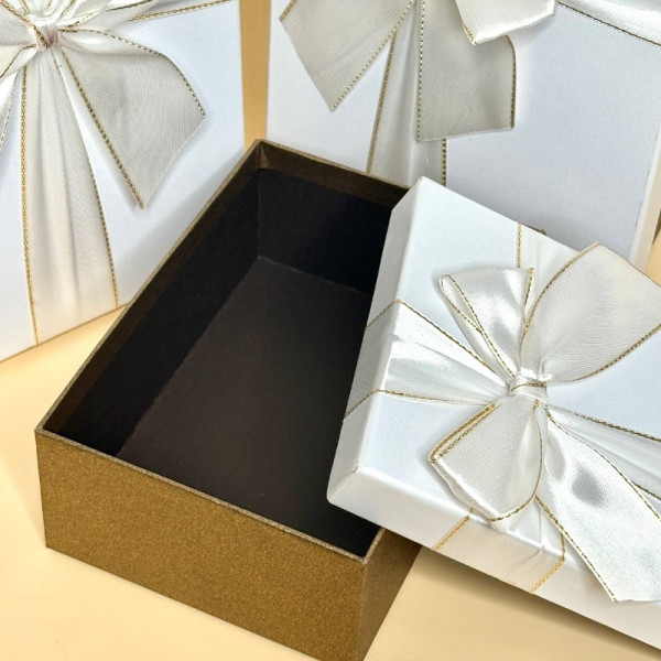 Набір подарункових коробок з декоративними бантами  білого кольору