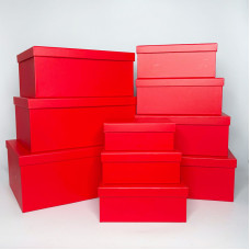 Набір прямокутних подарункових коробок однотонних (10 шт) червоного кольору