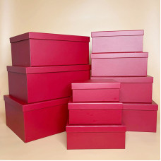 Набір прямокутних подарункових коробок однотонних (10 шт) вишневого кольору 
