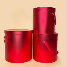 Набір круглих подарункових коробок з кришкою та ручками зі стрічки колір червоний