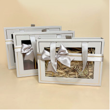 Набір подарункових коробок з ручками та віконцем 3 шт для подарунків сірого кольору