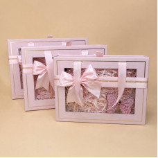 Набір подарункових коробок з ручками та віконцем 3 шт для подарунків рожевого кольору