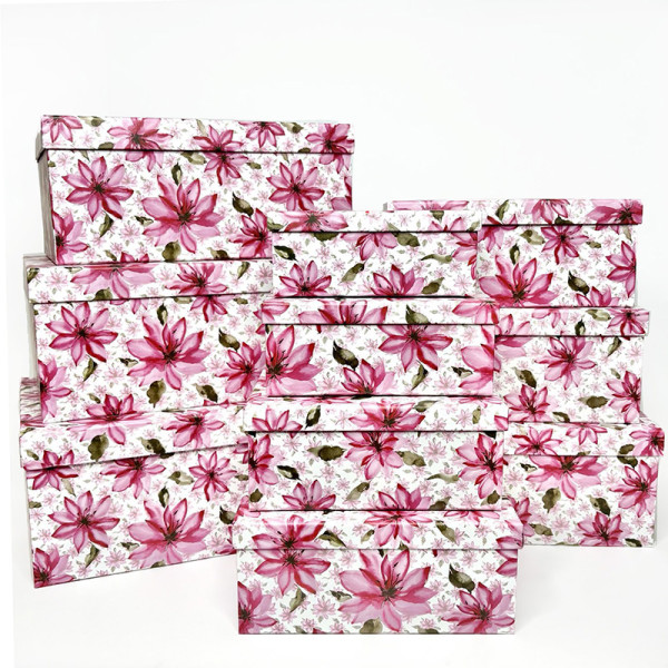 Набір прямокутних подарункових коробок з тропічними квітами"Лілія" — 10 шт