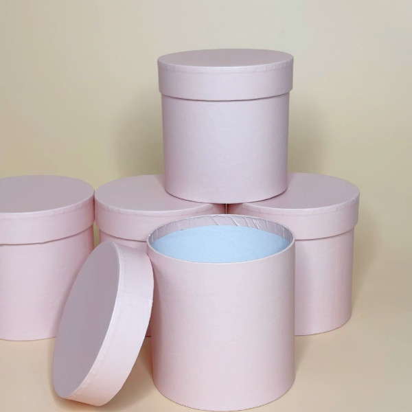 Набір круглих подарункових коробок (5 шт) пудрового кольору