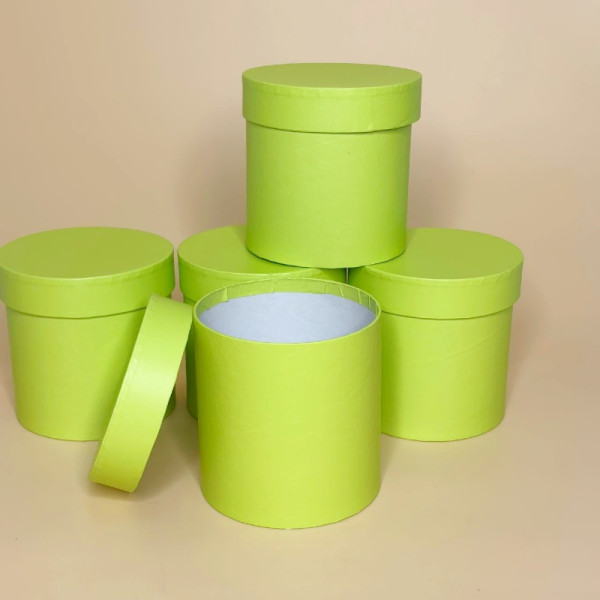 Набір круглих подарункових коробок (5 шт) салатового кольору