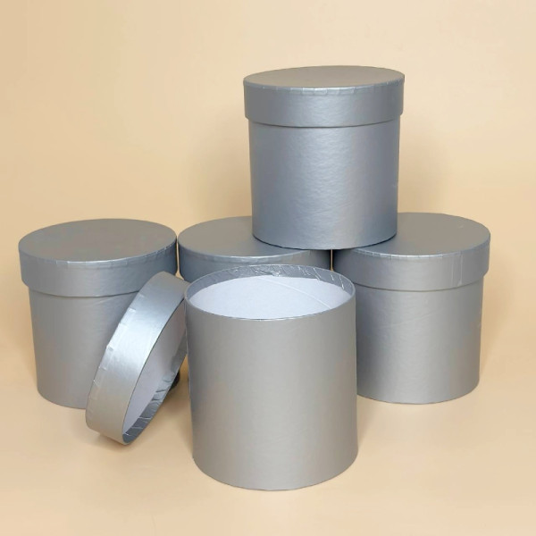 Набір круглих подарункових коробок (5 шт) сірий глянець 