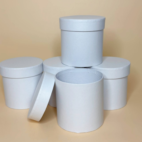 Набір круглих подарункових коробок (5 шт) білий перламутр 