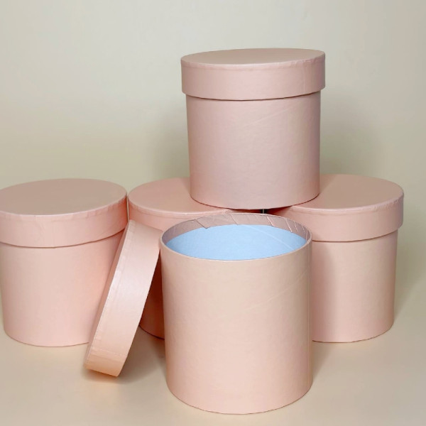 Набір круглих подарункових коробок (5 шт) персикового кольору