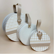 Набір круглих коробок із ручкою "Вояж" бежевого кольору