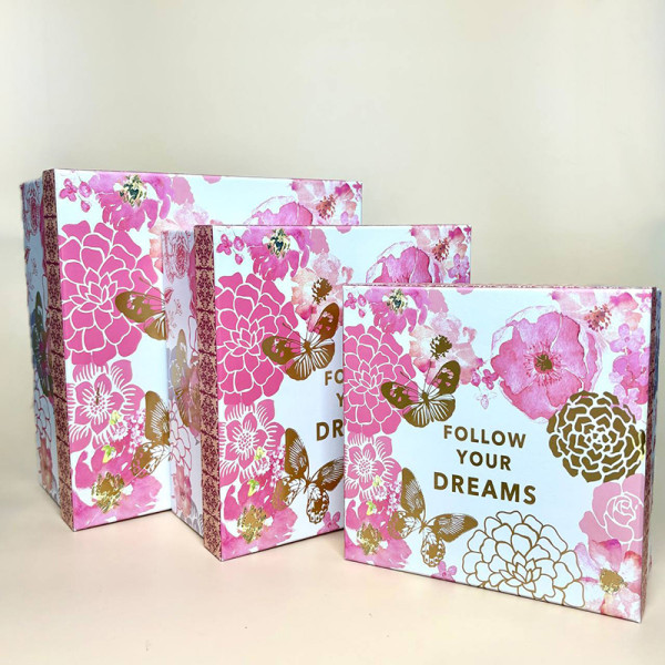 Подарункові коробки “Follow Your Dreams” набір із 3 шт рожевого кольору