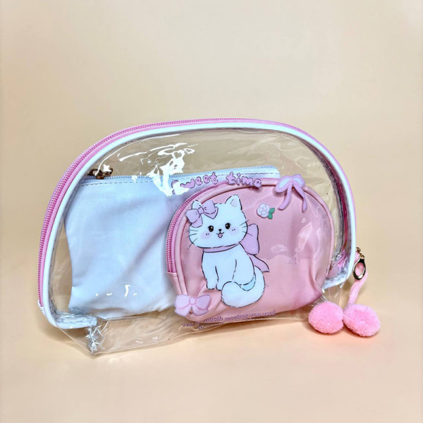 Набір з трьох косметичок з котиком