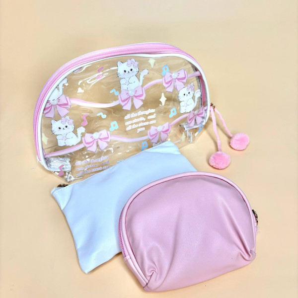 Набір з трьох косметичок з котиками