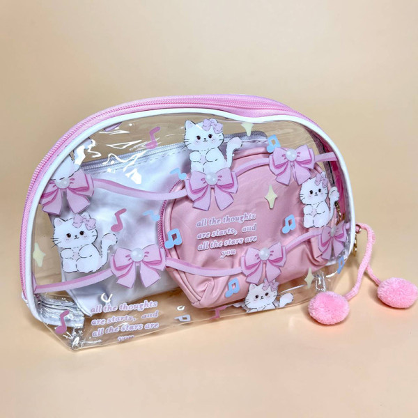 Набір з трьох косметичок з котиками