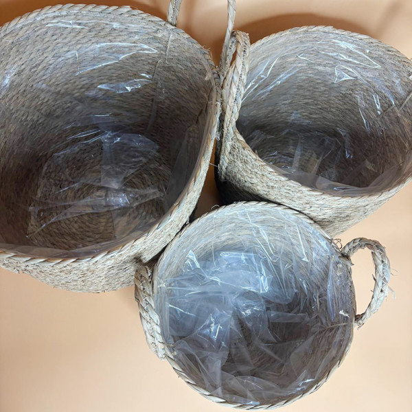 Набір круглих плетених кошиків для зберігання та декору 3 шт