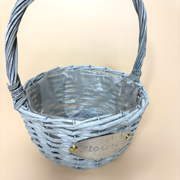 Кошик плетений " Flower" круглий сірий з ручкою та вкладкою