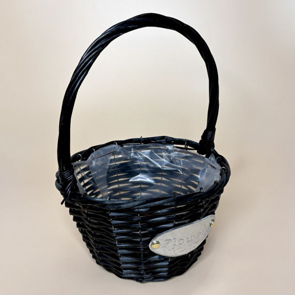 Кошик плетений " Flower" круглий чорний з ручкою та вкладкою