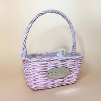 Кошик плетений " Flower" прямокутний рожевий з ручкою та вкладкою