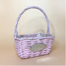 Кошик плетений " Flower" прямокутний рожевий з ручкою та вкладкою