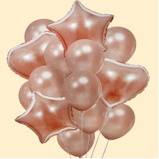 Набір кульок "Мікс" фольгованими зірками та сердечками 14 шт  кольору рожеве золото