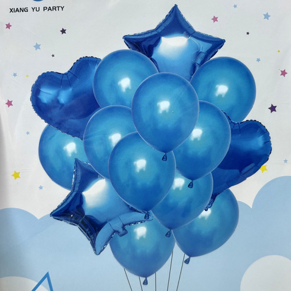 Набір кульок "Мікс" фольгованими зірками та сердечками 14 шт синього кольору 