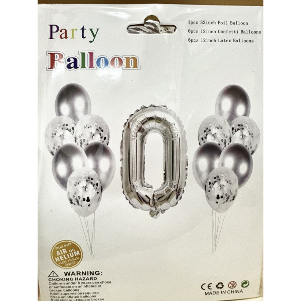 Набір кульк "Срібло" -з цифрою 0