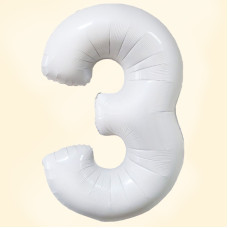 Фольгована кулька 32 (дюйми) білого кольору, цифра 3