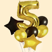 Набір повітряних кульок з фольгованою цифрою "Black"- 5
