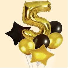 Набір повітряних кульок з фольгованою цифрою "Black"- 5