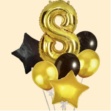 Набір повітряних кульок з фольгованою цифрою "Black"- 8