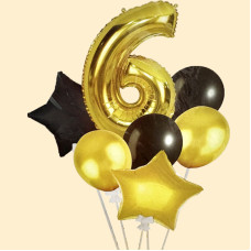 Набір повітряних кульок з фольгованою цифрою "Black"- 6