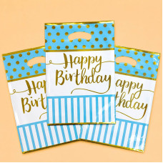 Пакети для подарунків та декору happy birthday блакитні