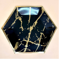 Святкові тарілки в чорному кольорі з золотим візерунком