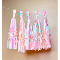 Декоративна гірлянда тассел з паперовими кисточками рожево-перламутрова 