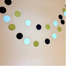 Декоративна гірлянда з кругами чорна, білий, золото(глітер) 