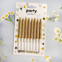 Свічки для торта Party Candles з блискітками тонкі золоті