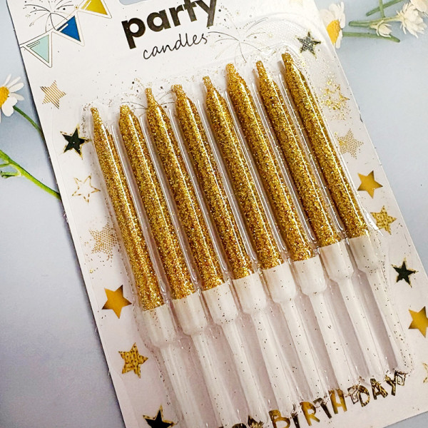 Свічки для торта Party Candles з блискітками тонкі золоті