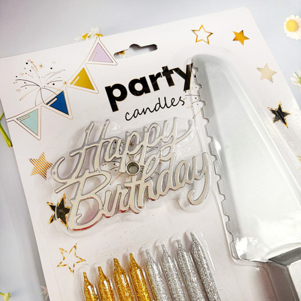 Набір для торта «Happy Birthday» зі свічками та лопаткою