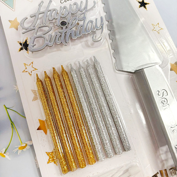Набір для торта «Happy Birthday» зі свічками та лопаткою