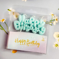 Свічка для торта «Happy Birthday» "Макарун" аквамарин