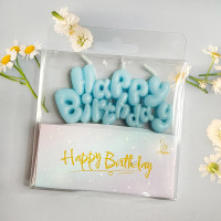 Свічка для торта «Happy Birthday» "Макарун" блакитного кольору